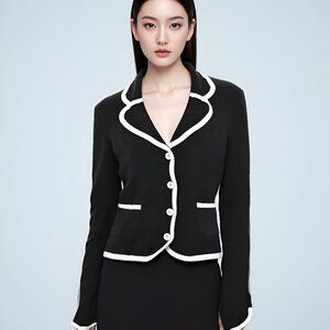 Ann Taylor Minimalist Black White Color Block Cardigan Sweater Knit Blazer S P